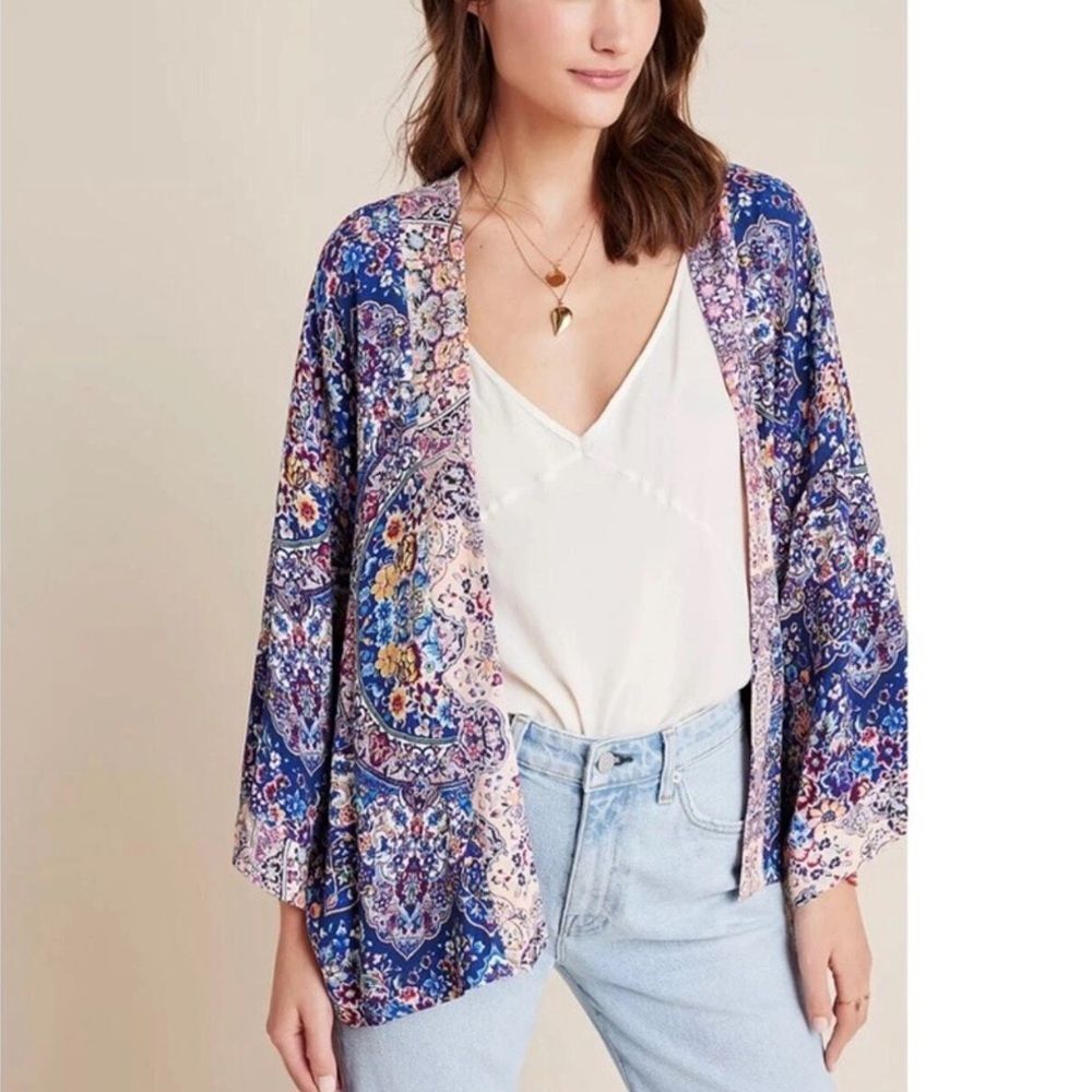 Anthropologie KACHEL Floral Kimono VIBRANT BOHEMIAN WOMENS jacket top One size - Picture 1 of 13